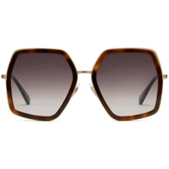Gucci - Oversized Square Sunglasses in Metal - Gold Coloured with Turtle Acetate - Gucci Eyewear - Avvenice