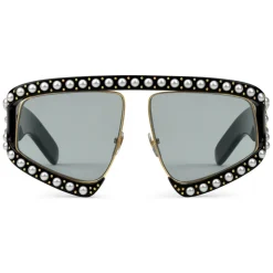 Gucci - Rectangular Acetate Sunglasses with Pearls - Black - Gucci Eyewear - Avvenice