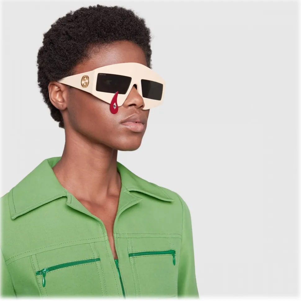 Gucci - Rectangular Acetate Sunglasses - Ivory - Gucci Eyewear - Avvenice