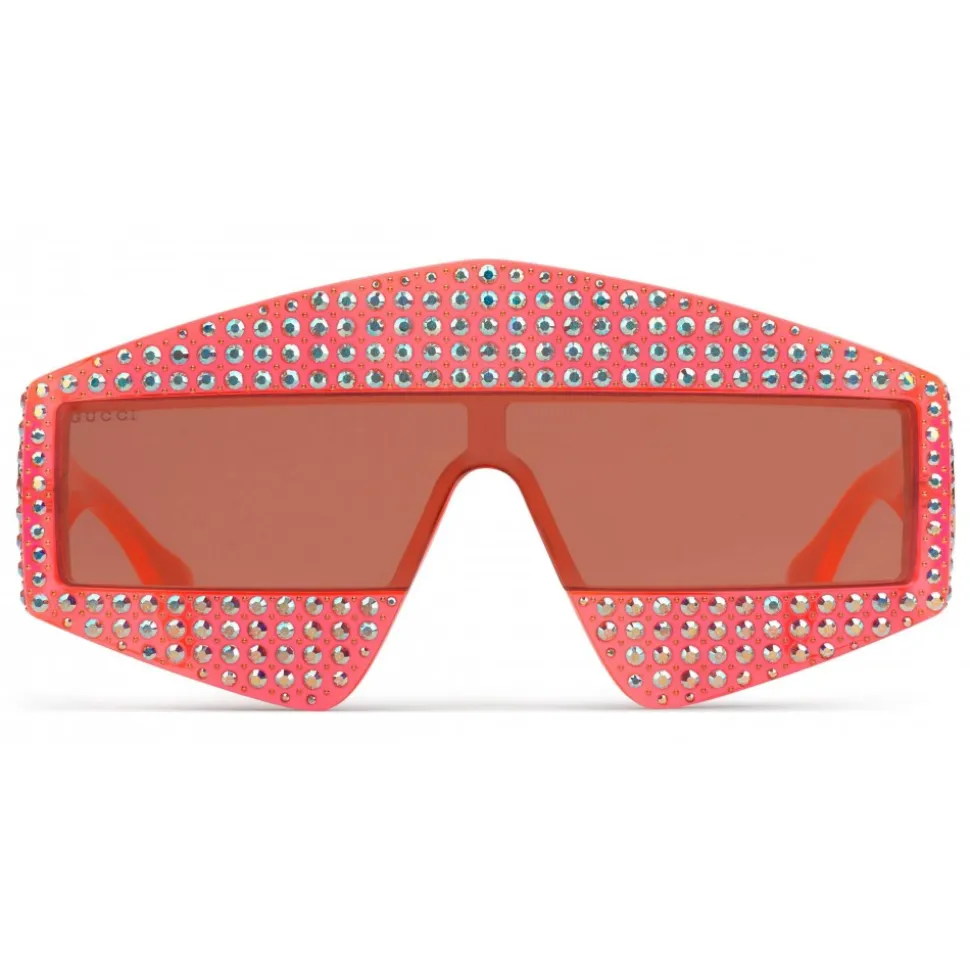 Gucci - Rectangular Acetate Sunglasses with Crystals - Red - Gucci Eyewear - Avvenice