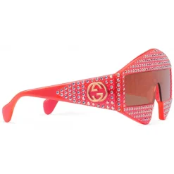 Gucci - Rectangular Acetate Sunglasses with Crystals - Red - Gucci Eyewear - Avvenice