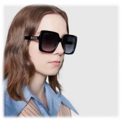 Gucci - Rectangular Acetate Sunglasses - Glossy Black Acetate - Gucci Eyewear - Avvenice