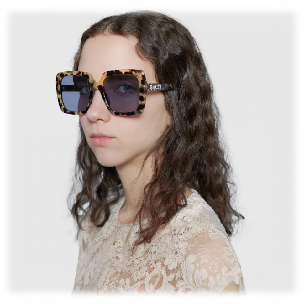Gucci - Rectangular Acetate Sunglasses - Shiny Spotted Turtle - Gucci Eyewear - Avvenice