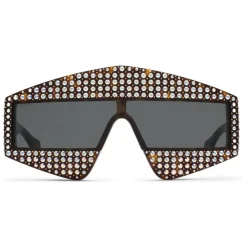 Gucci - Rectangular Acetate Sunglasses with Crystals - Black - Gucci Eyewear - Avvenice