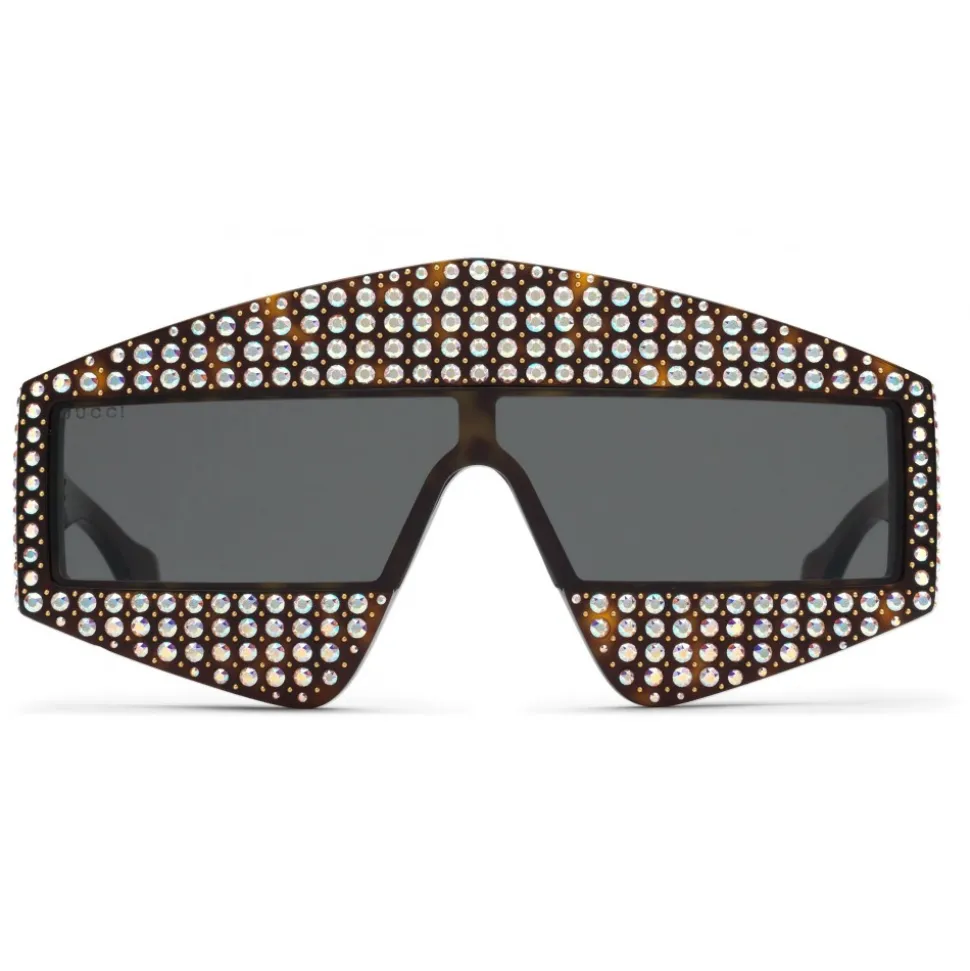 Gucci - Rectangular Acetate Sunglasses with Crystals - Black - Gucci Eyewear - Avvenice