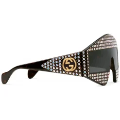 Gucci - Rectangular Acetate Sunglasses with Crystals - Black - Gucci Eyewear - Avvenice