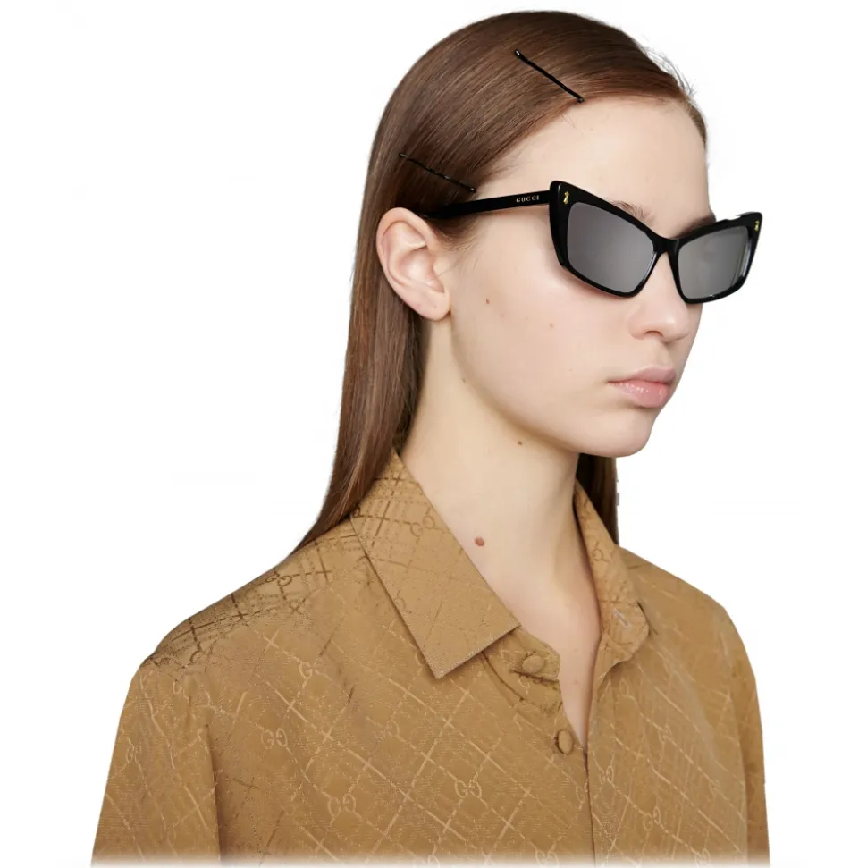 Gucci - Rectangular Acetate Sunglasses - Shiny Black - Gucci Eyewear - Avvenice