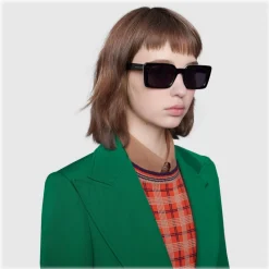 Gucci - Rectangular Acetate Sunglasses - Black - Gucci Eyewear - Avvenice