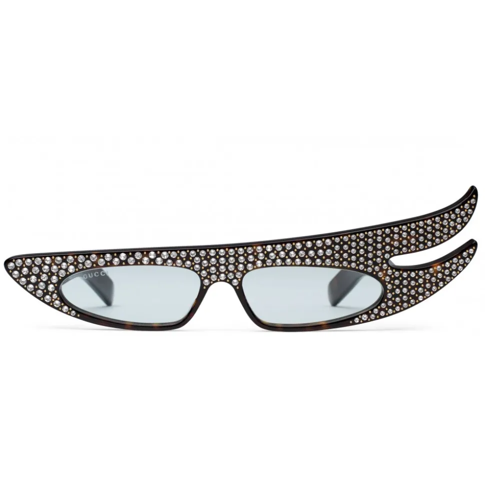 Gucci - Rectangular Angle Acetate Sunglasses with Crystals - Turtle - Gucci Eyewear - Avvenice