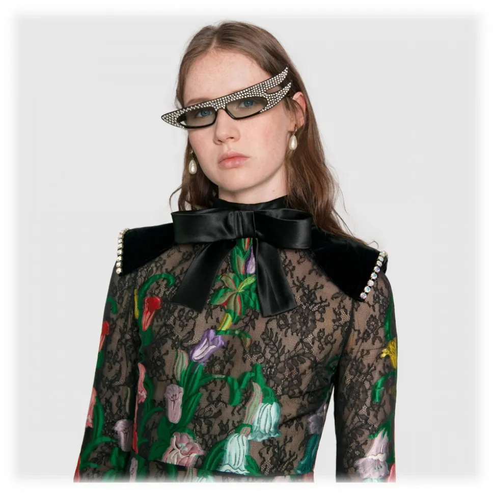 Gucci - Rectangular Angle Acetate Sunglasses with Crystals - Turtle - Gucci Eyewear - Avvenice