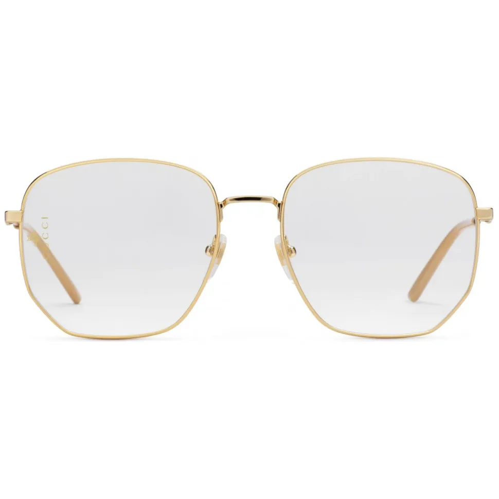 Gucci - Rectangular Frame Metal Glasses - Gold - Gucci Eyewear - Avvenice