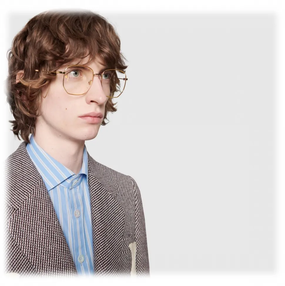 Gucci - Rectangular Frame Metal Glasses - Gold - Gucci Eyewear - Avvenice