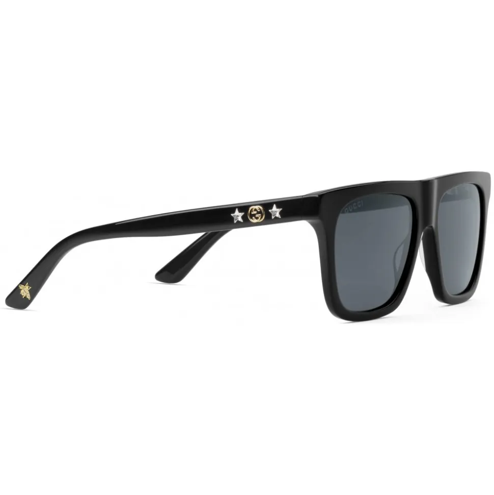 Gucci - Rectangular Frame Acetate Sunglasses - Black Acetate Grey Lens - Gucci Eyewear - Avvenice