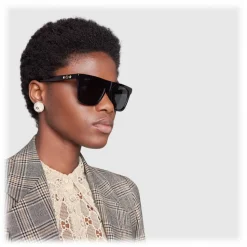 Gucci - Rectangular Frame Acetate Sunglasses - Black Acetate Grey Lens - Gucci Eyewear - Avvenice