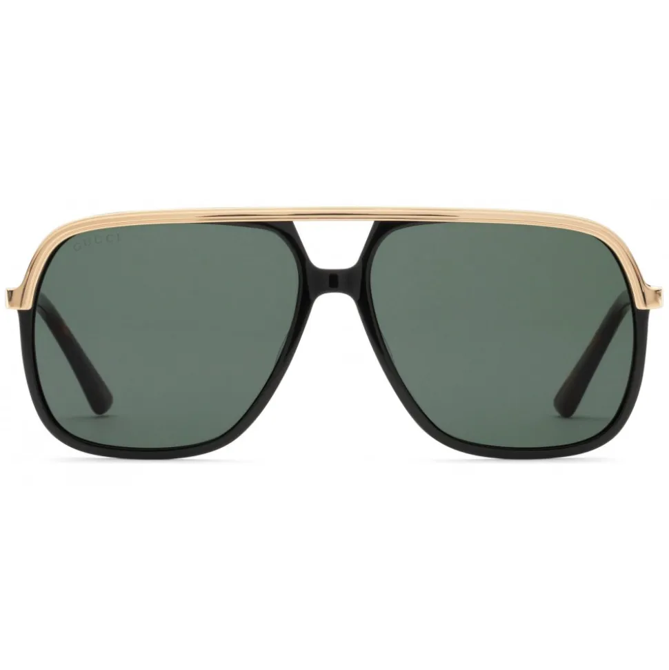 Gucci - Rectangular Metal Sunglasses - Black Metal Green Lenses - Gucci Eyewear - Avvenice