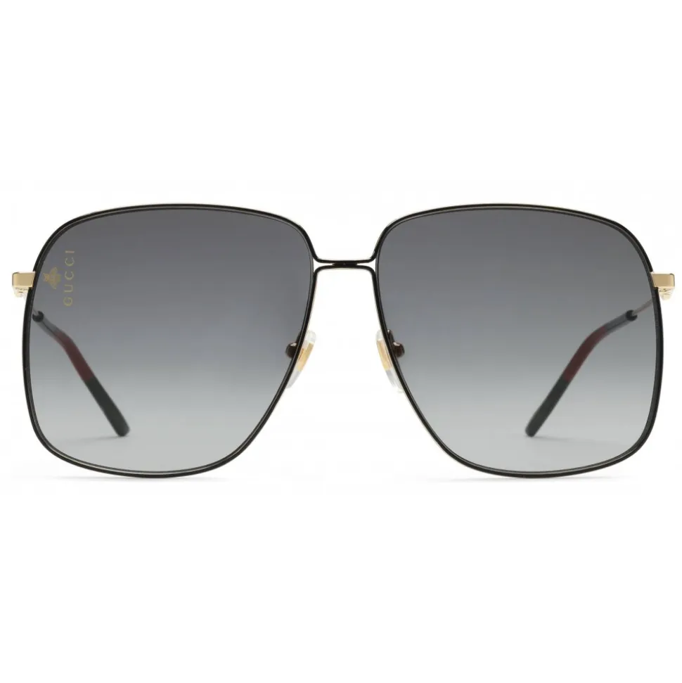 Gucci - Rectangular Metal Sunglasses - Black with Gold Color Detail - Gucci Eyewear - Avvenice