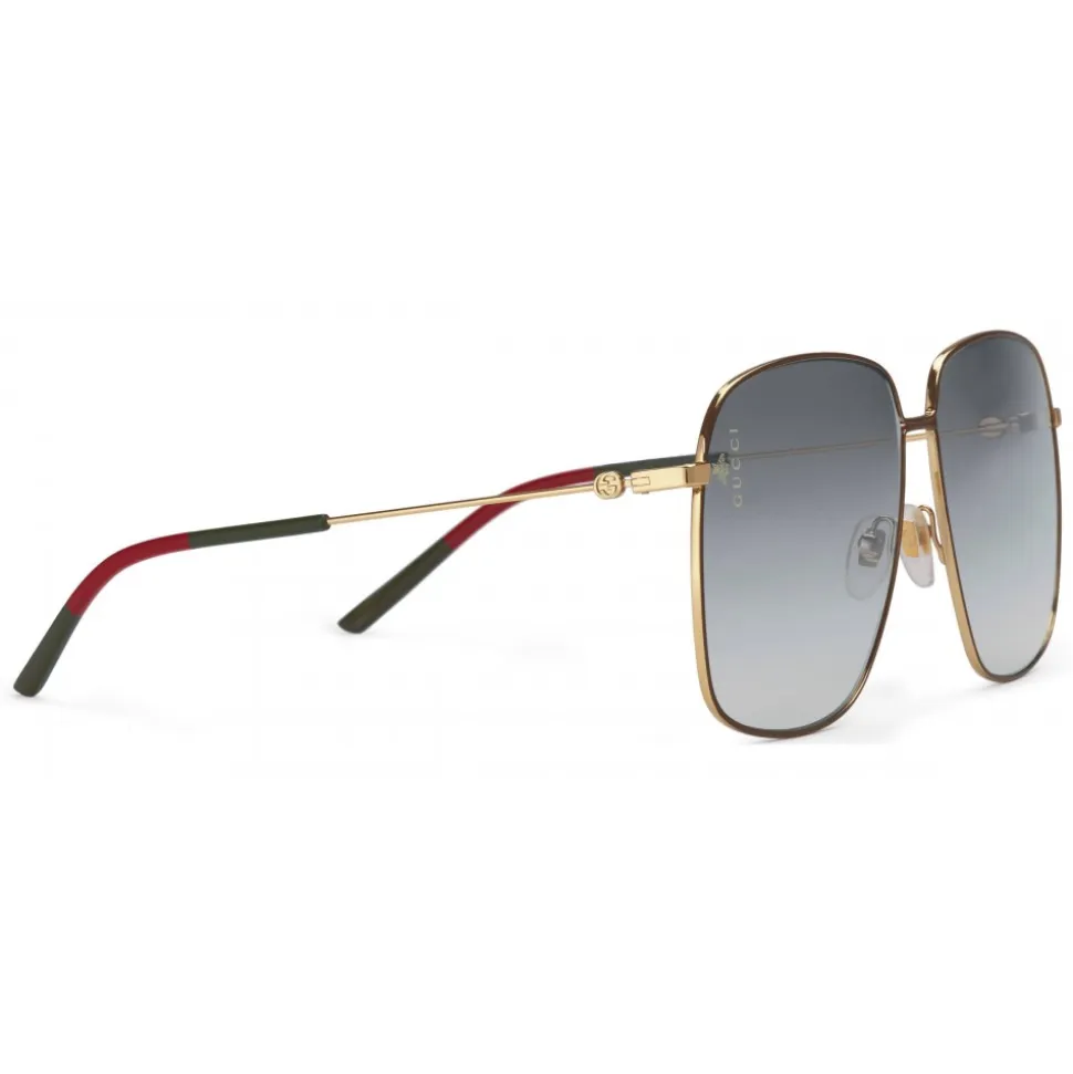 Gucci - Rectangular Metal Sunglasses - Black with Gold Color Detail - Gucci Eyewear - Avvenice