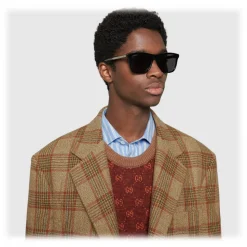 Gucci - Rectangular Metal Sunglasses - Polished Black Acetate - Gucci Eyewear - Avvenice