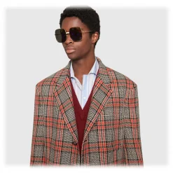 Gucci - Rectangular Metal Sunglasses - Shiny Gold Color with White Bridge Detail - Gucci Eyewear - Avvenice