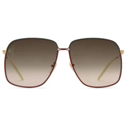 Gucci - Rectangular Metal Sunglasses - Green and Red with Gold Color Detail - Gucci Eyewear - Avvenice