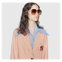 Gucci - Rectangular Metal Sunglasses - Green and Red with Gold Color Detail - Gucci Eyewear - Avvenice