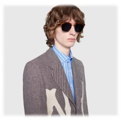 Gucci - Rectangular Metal Sunglasses - Shiny Gold and Turtle Acetate Color - Gucci Eyewear - Avvenice