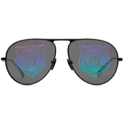 Gucci - Rectangular Metal Sunglasses - Black Metal with Rainbow Tiger - Gucci Eyewear - Avvenice