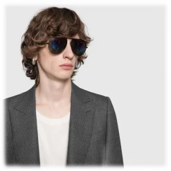 Gucci - Rectangular Metal Sunglasses - Black Metal with Rainbow Tiger - Gucci Eyewear - Avvenice