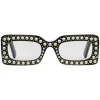 Gucci - Rectangular Sunglasses with Pearls - Black - Gucci Eyewear - Avvenice