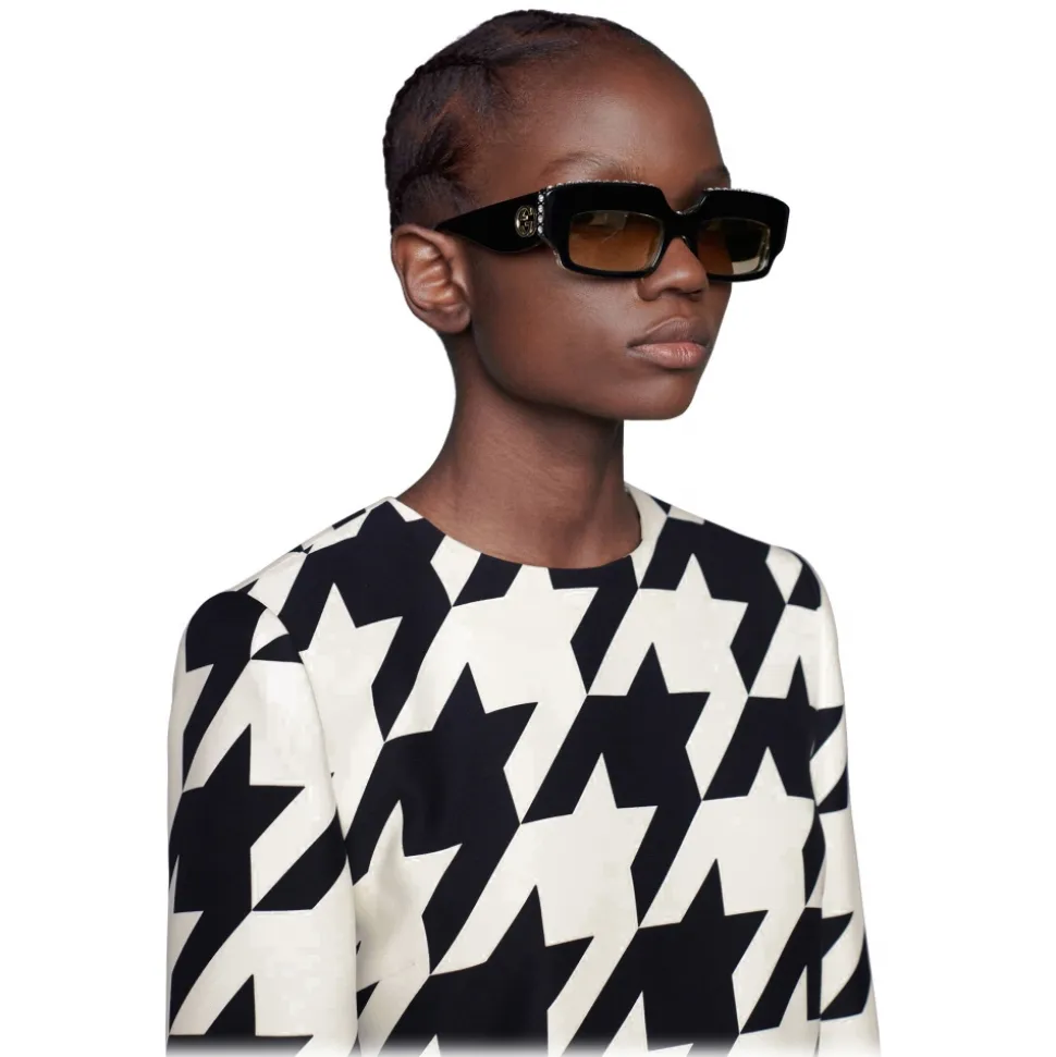 Gucci - Rectangular Sunglasses with Crystals - Black - Gucci Eyewear - Avvenice