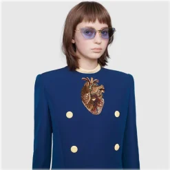 Gucci - Rectangular Sunglasses - Gold Blue - Gucci Eyewear - Avvenice