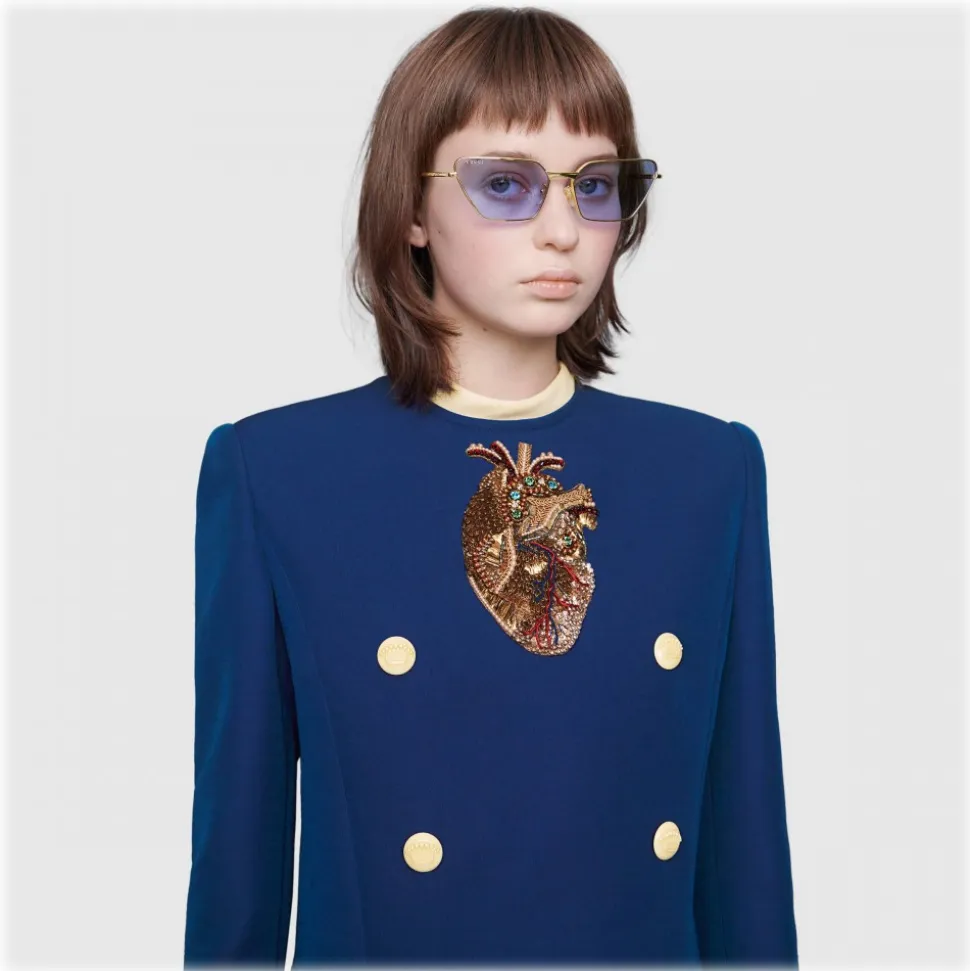 Gucci - Rectangular Sunglasses - Gold Blue - Gucci Eyewear - Avvenice