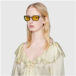 Gucci - Rectangular Sunglasses with Swarovski Crystals - Black - Gucci Eyewear - Avvenice