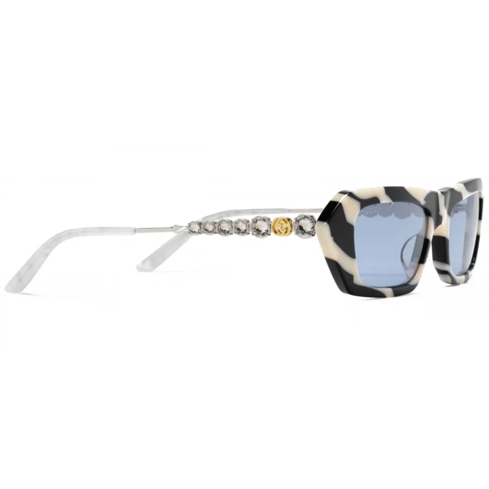 Gucci - Rectangular Sunglasses with Crystals - Zebra Striped - Gucci Eyewear - Avvenice