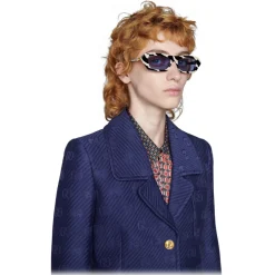 Gucci - Rectangular Sunglasses with Crystals - Zebra Striped - Gucci Eyewear - Avvenice