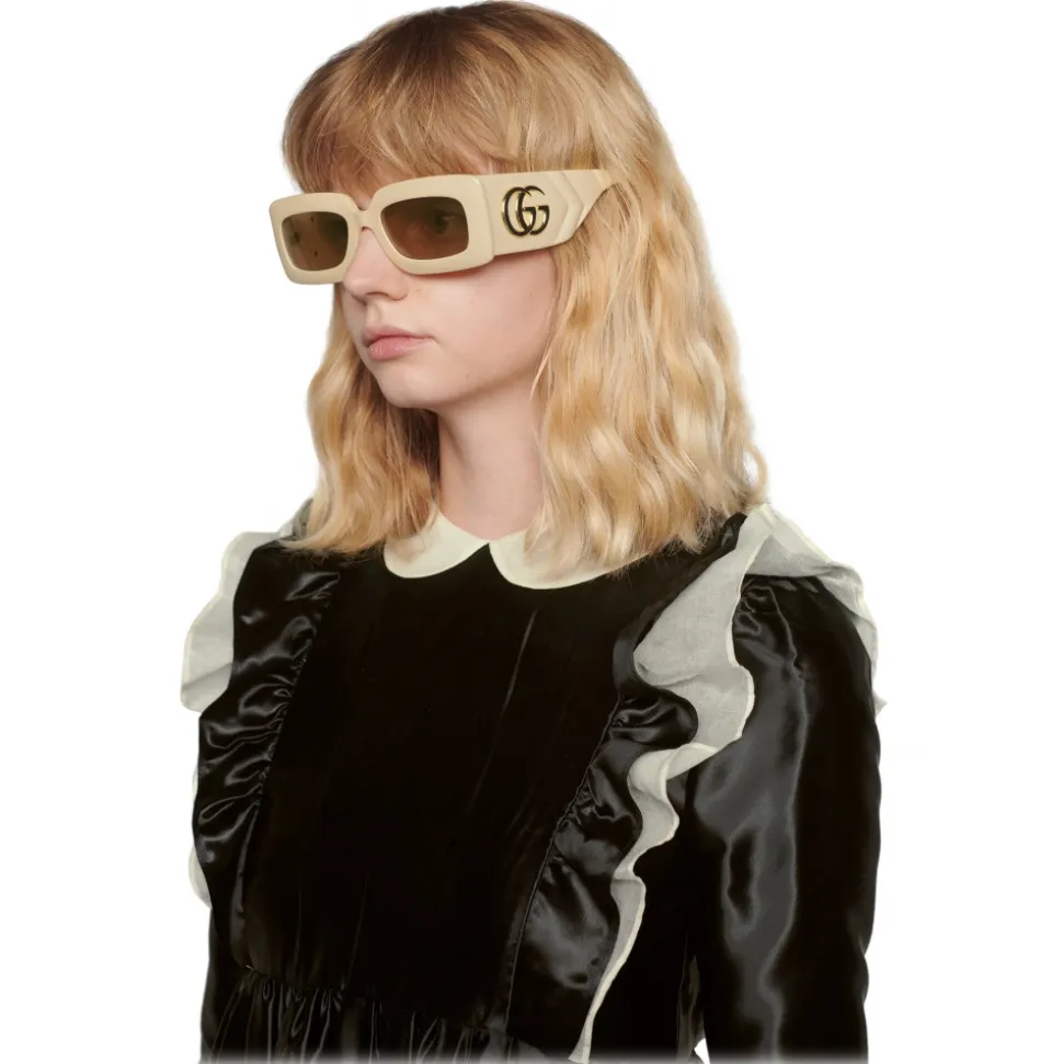 Gucci - Rectangular-Frame Sunglasses - Ivory - Gucci Eyewear - Avvenice