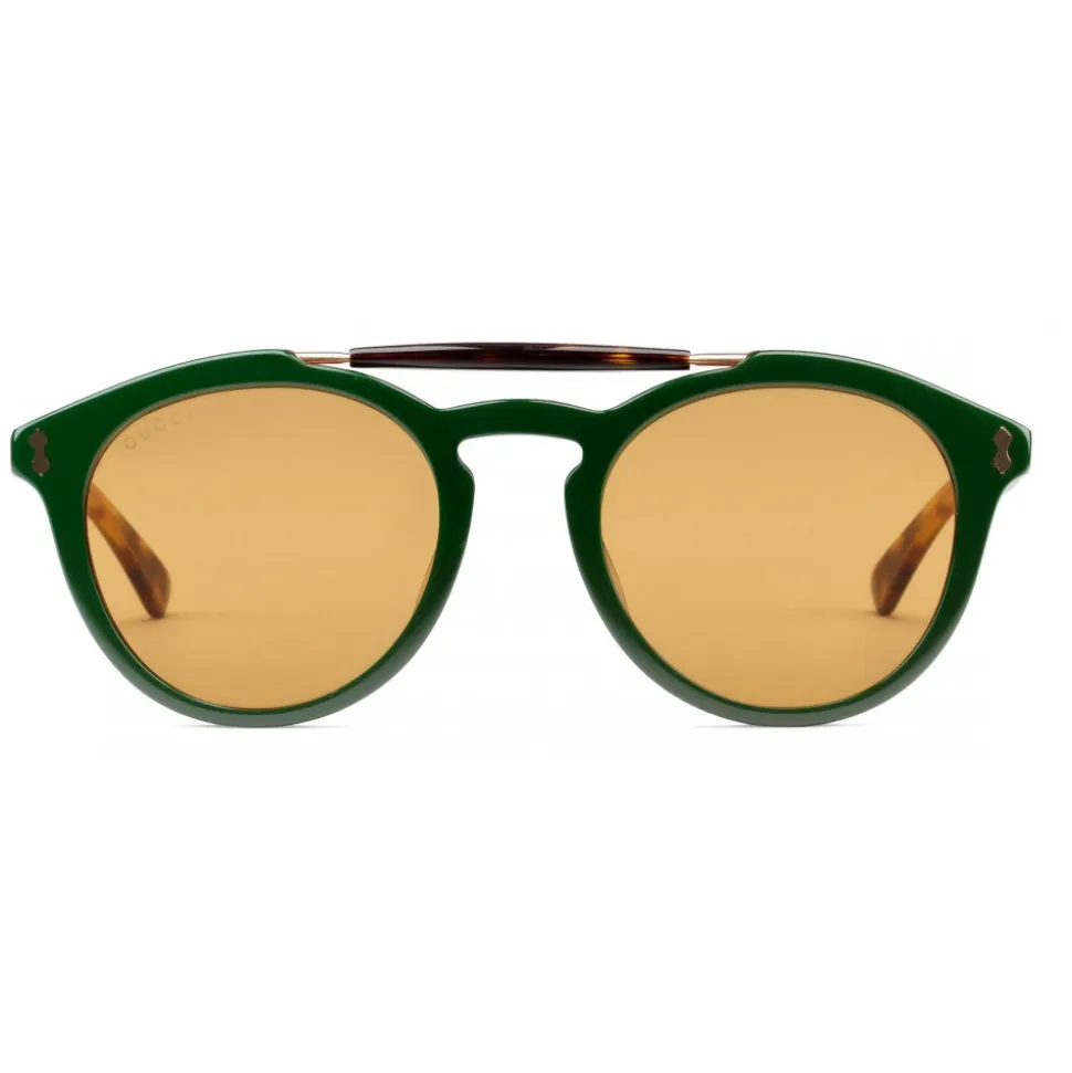 Gucci - Round Acetate Sunglasses - Green Turtle Acetate - Gucci Eyewear - Avvenice