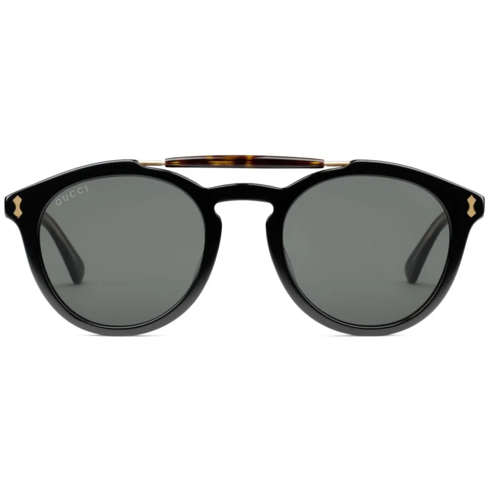 Gucci - Round Acetate Sunglasses - Black Acetate with Turtle Detail - Gucci Eyewear - Avvenice