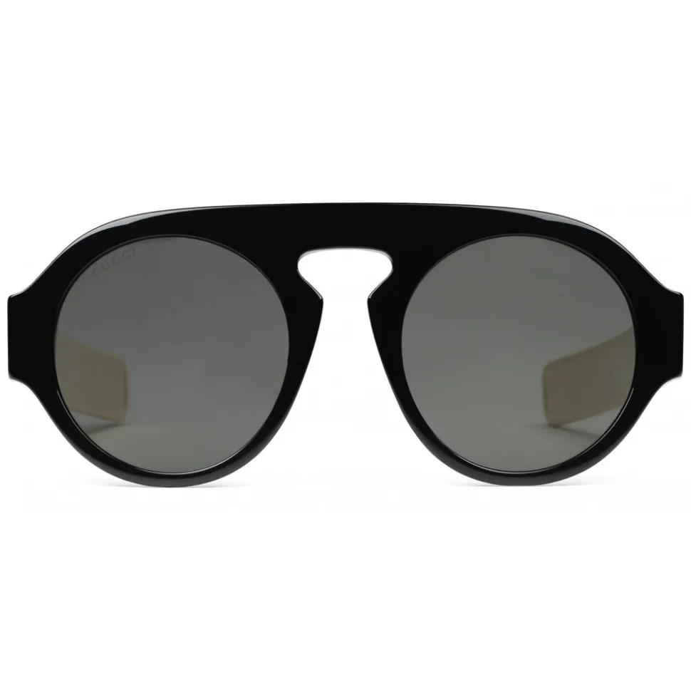 Gucci - Round Acetate Sunglasses - Black Acetate Grey Lenses - Gucci Eyewear - Avvenice