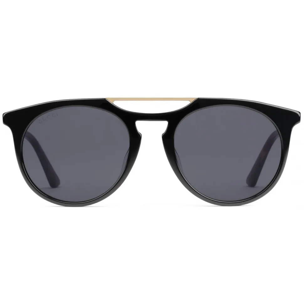 Gucci - Round Acetate Sunglasses - Black with Grey Lenses - Gucci Eyewear - Avvenice