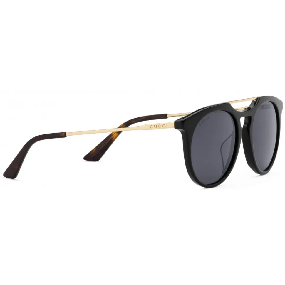 Gucci - Round Acetate Sunglasses - Black with Grey Lenses - Gucci Eyewear - Avvenice
