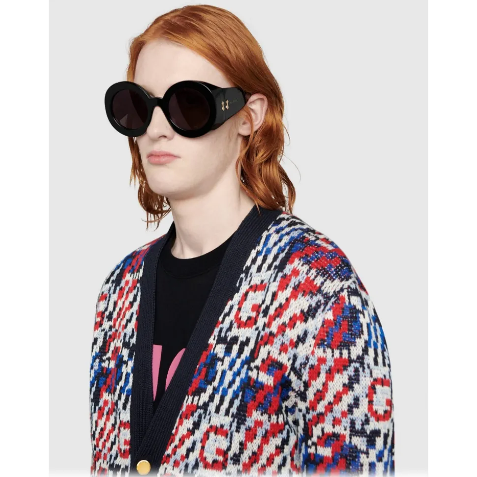 Gucci - Round Acetate Sunglasses - Black - Gucci Eyewear - Avvenice