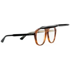 Gucci - Round Acetate Sunglasses - Light and Black Turtle Acetate with Flip Up Detail - Gucci Eyewear - Avvenice