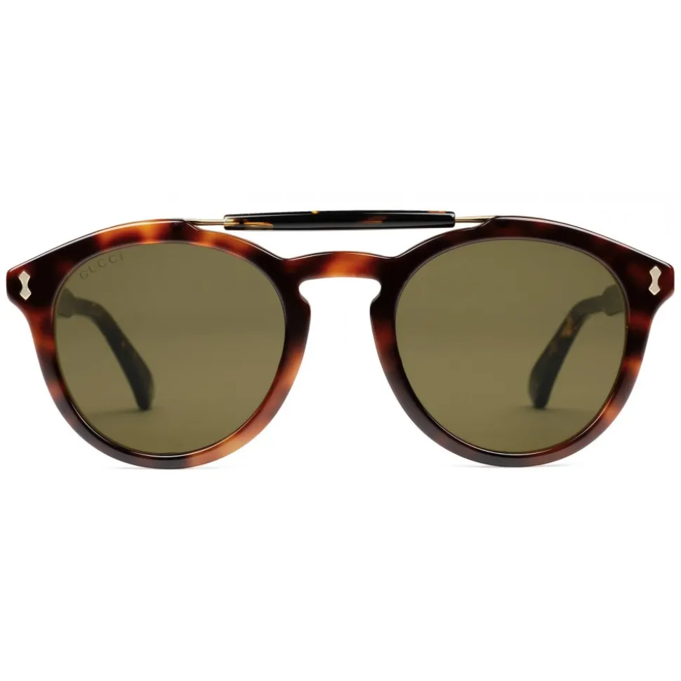 Gucci - Round Acetate Sunglasses - Turtle Acetate with Light Horn Detail - Gucci Eyewear - Avvenice