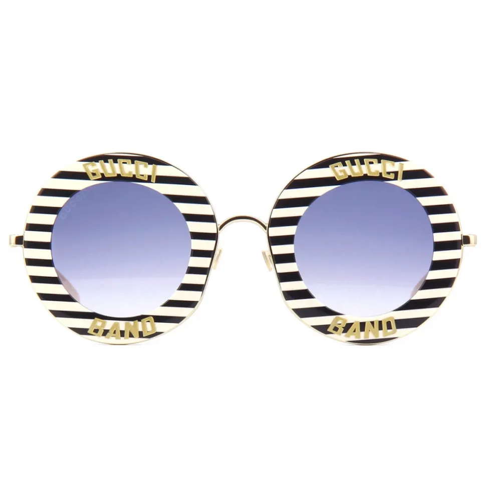 Gucci - Round Frame Acetate Sunglasses - Black White Gold - Gucci Band - Gucci Eyewear - Avvenice
