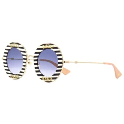 Gucci - Round Frame Acetate Sunglasses - Black White Gold - Gucci Band - Gucci Eyewear - Avvenice