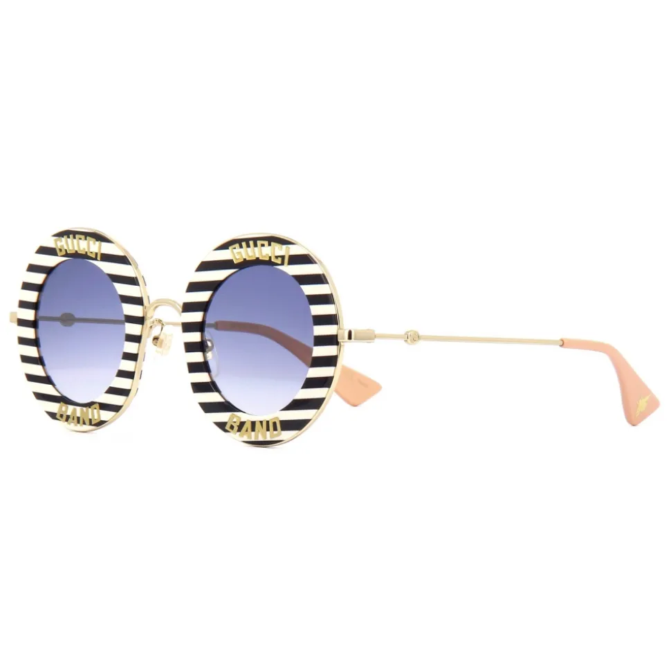Gucci - Round Frame Acetate Sunglasses - Black White Gold - Gucci Band - Gucci Eyewear - Avvenice
