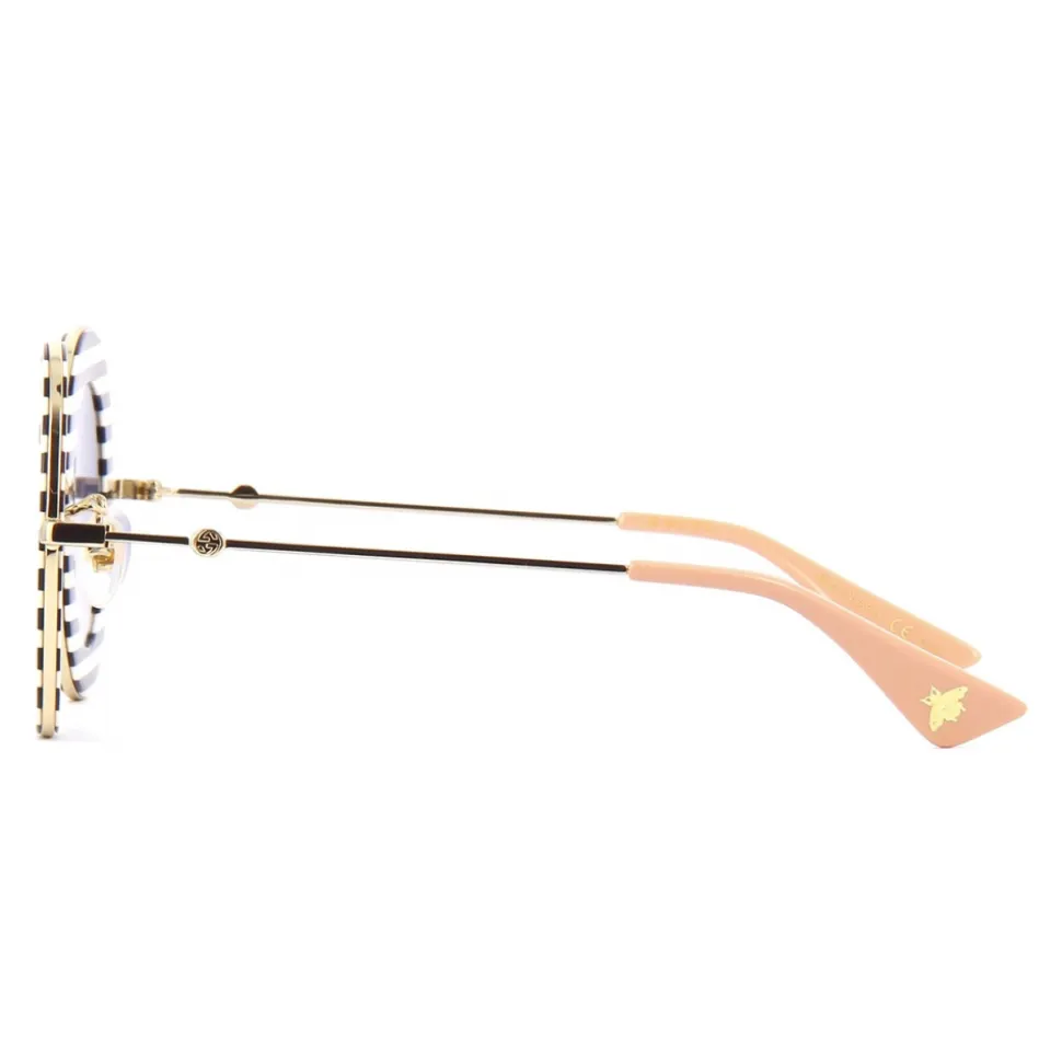 Gucci - Round Frame Acetate Sunglasses - Black White Gold - Gucci Band - Gucci Eyewear - Avvenice