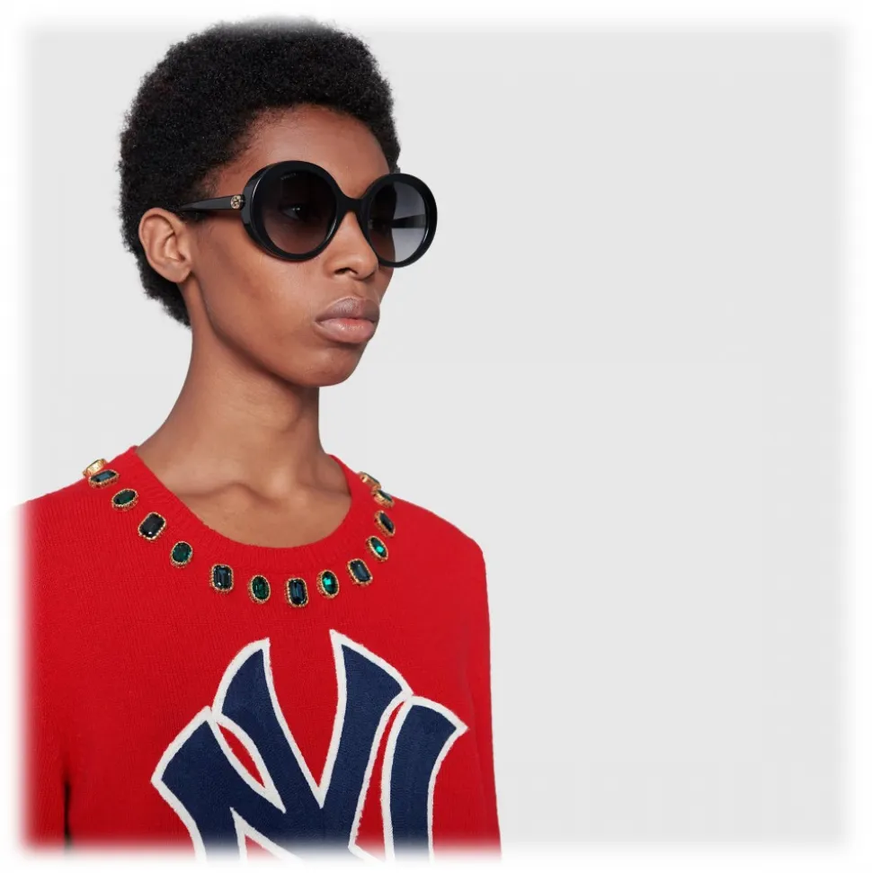 Gucci - Round Frame Acetate Sunglasses - Lucid Black Acetate - Gucci Eyewear - Avvenice