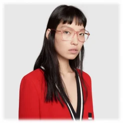 Gucci - Round Frame Acetate Glasses - Transparent Peach Acetate - Gucci Eyewear - Avvenice